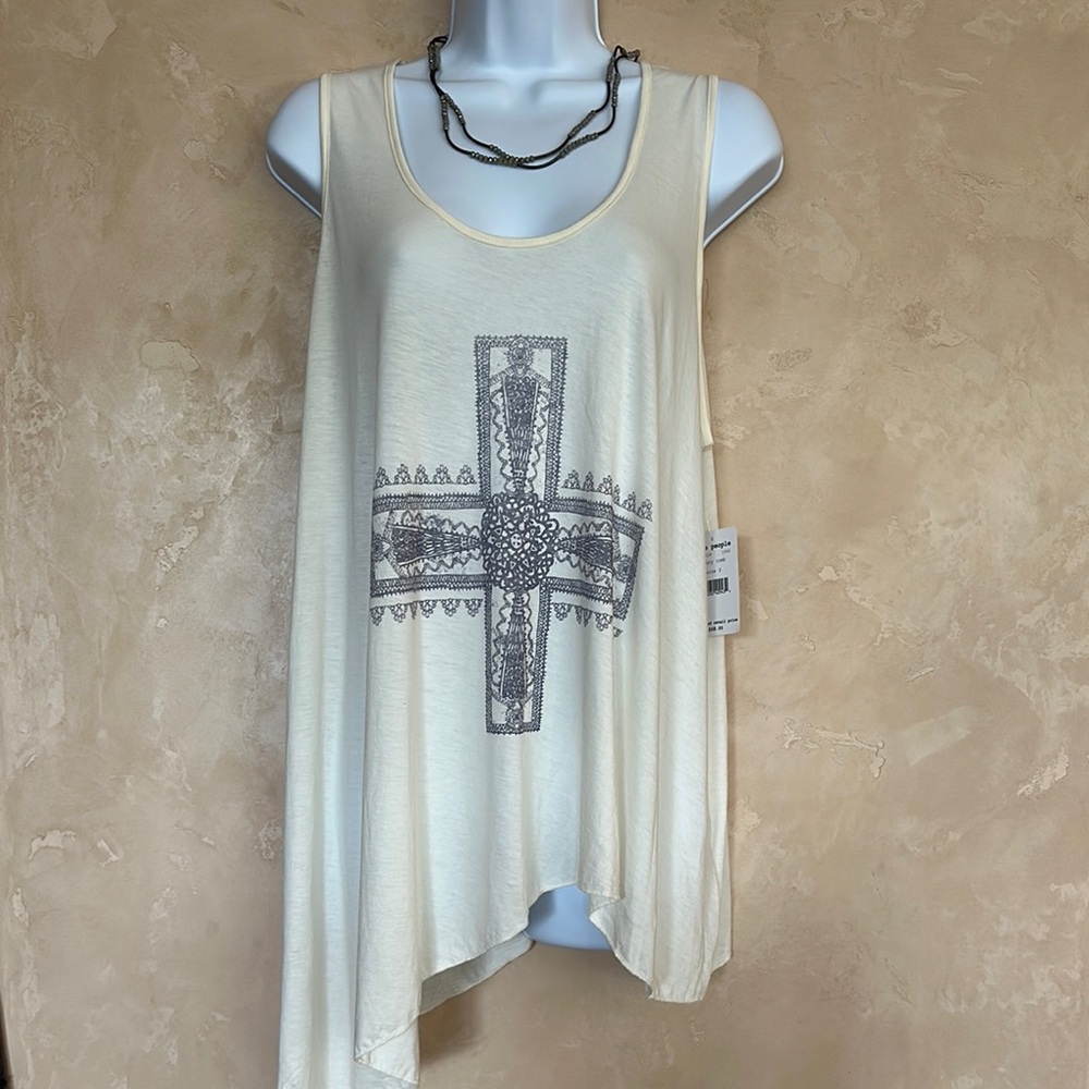 Free 🦅 People Ivory Sleeveless Top with Cross Design - S